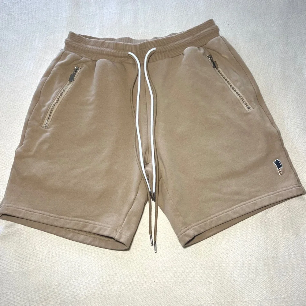 Lamb Chops Cleaver Shorts Mens Medium Tan Khaki Fleece Lounge Streetwear Zipper